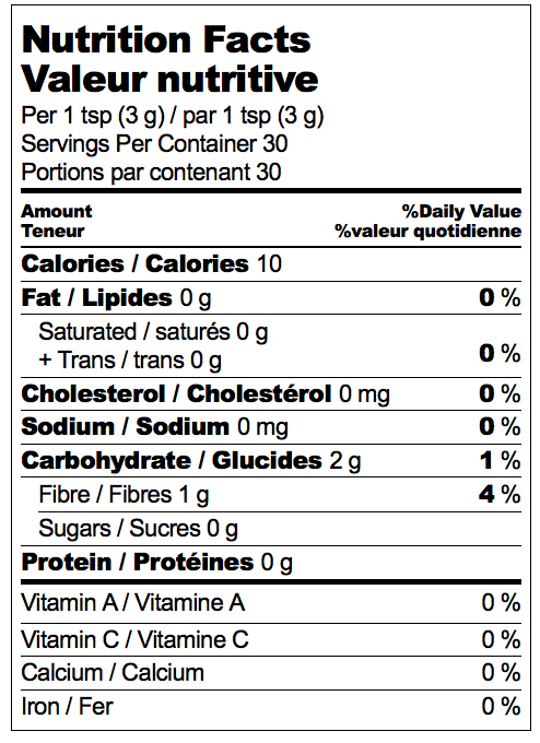 Nutritional Label for Adri Wellness Ashwagandha Root powder