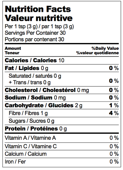 Nutritional Label for Adri Wellness Ashwagandha Root powder