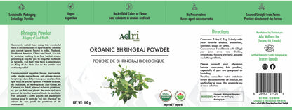Full Packaging Label of Adri Wellness' Organic Bhringraj (False Daisy) Powder