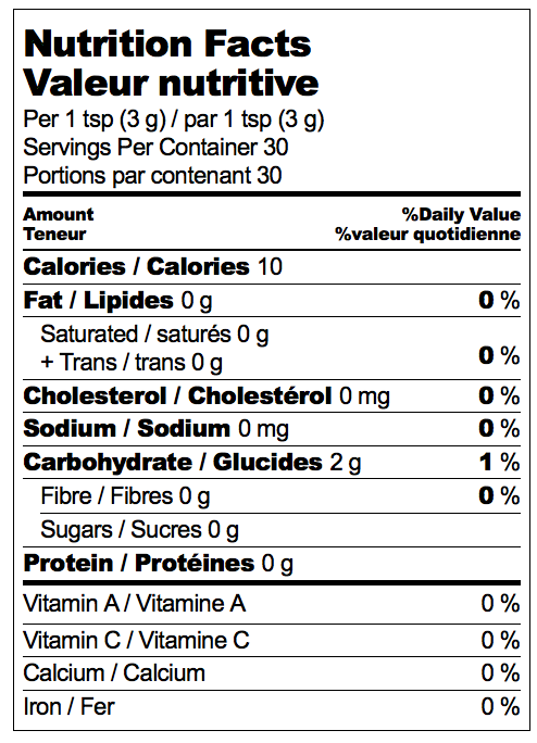 Nutritional Label for Adri Wellness Hibiscus powder