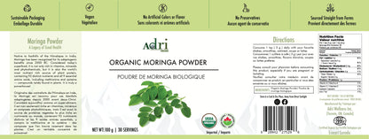 Full Packaging Label of Adri Wellness' Organic Moringa Powder
