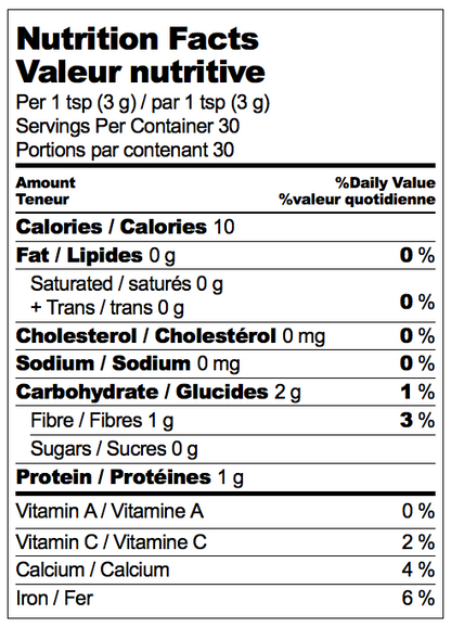 Nutritional Label for Adri Wellness Moringa powder
