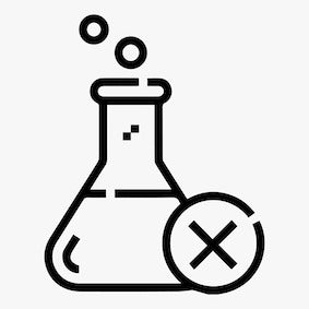 a symbol consisting of a beaker and an 'X' for products with no preservatives