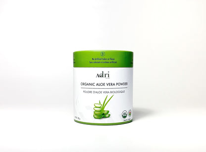 a 100 gm packaging of Adri Wellness' Organic Aloe Vera Powder