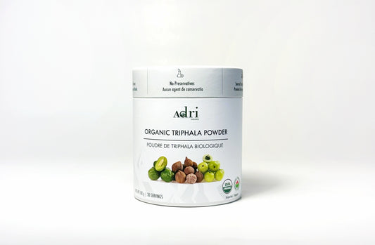 a 100 gm packaging of Adri Wellness' Organic Triphala Powder
