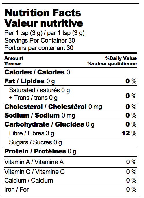 Nutritional Label for Adri Wellness Stevia Leaf powder