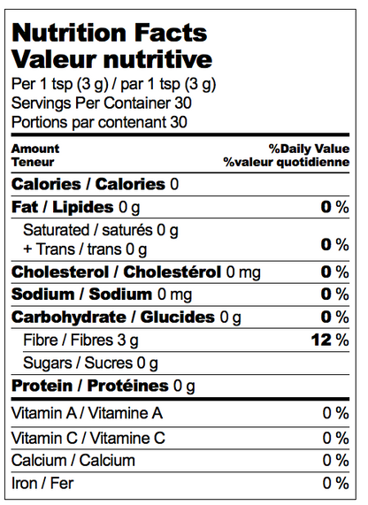 Nutritional Label for Adri Wellness Stevia Leaf powder