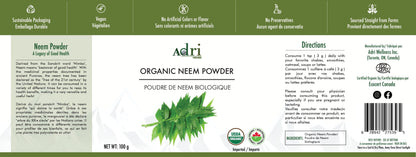 Full Packaging Label of Adri Wellness' Organic Neem Powder