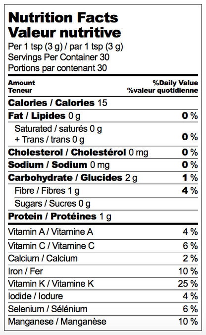 Nutritional Label for Adri Wellness wheatgrass powder